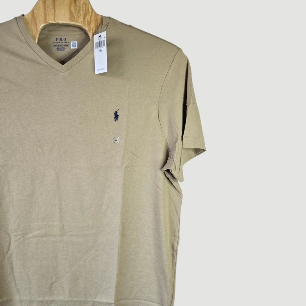 Polo Ralph Lauren Mens V-Neck T-Shirt Beige 2XB Big & Tall Cotton Short Sleeve